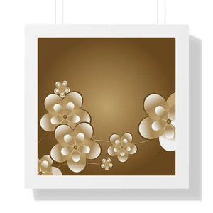 White Flowers Brown Background Framed Horizontal Poster - Dipaliz - 16″ x / Posters Prints & Visual Artwork