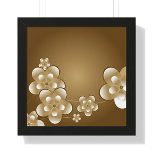 White Flowers Brown Background Framed Horizontal Poster - Dipaliz - Posters Prints & Visual Artwork