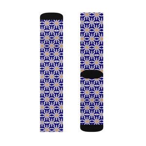 Electric Blue Sublimation Socks - White Flowers - Dipaliz