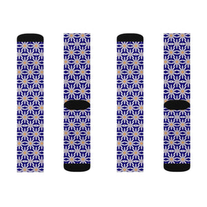 Electric Blue Sublimation Socks - White Flowers - Dipaliz