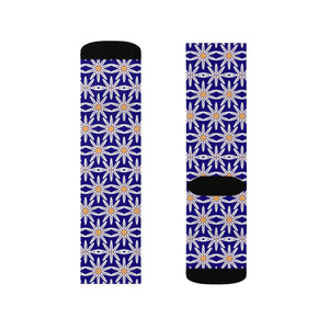 Electric Blue Sublimation Socks - White Flowers - Dipaliz