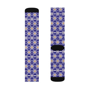Electric Blue Sublimation Socks - White Flowers - Dipaliz