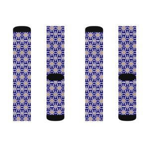 Electric Blue Sublimation Socks - White Flowers - Dipaliz