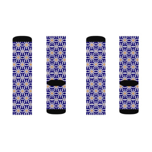 Electric Blue Sublimation Socks - White Flowers - Dipaliz