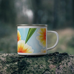 Durable Enamel Camping Mug - White Flowers Stainless - Dipaliz - Mugs