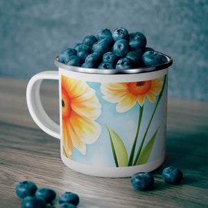 Durable Enamel Camping Mug - White Flowers Stainless - Dipaliz - Mugs
