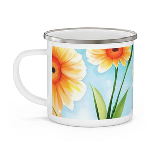 Durable Enamel Camping Mug - White Flowers Stainless - Dipaliz - Mugs