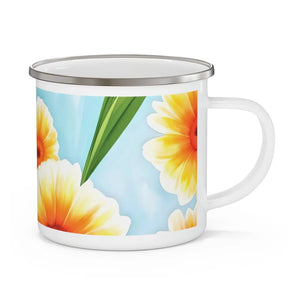 Durable Enamel Camping Mug - White Flowers Stainless - Dipaliz - Mugs
