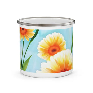 Durable Enamel Camping Mug - White Flowers Stainless - Dipaliz - Mugs