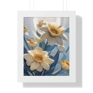 Framed Vertical Poster - White Flowers on 200gsm Paper - Dipaliz - 11’’ x 14’’