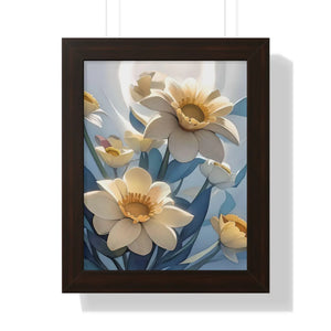Framed Vertical Poster - White Flowers on 200gsm Paper - Dipaliz - 11’’ x 14’’ / Walnut