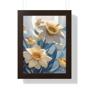 Framed Vertical Poster - White Flowers on 200gsm Paper - Dipaliz - 12″ x 16″ / Walnut