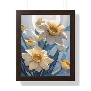 Framed Vertical Poster - White Flowers on 200gsm Paper - Dipaliz - 16″ x 20″ / Walnut