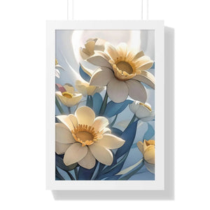 Framed Vertical Poster - White Flowers on 200gsm Paper - Dipaliz - 16″ x 24″