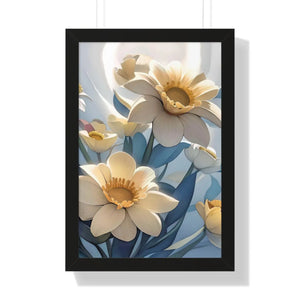 Framed Vertical Poster - White Flowers on 200gsm Paper - Dipaliz - 16″ x 24″ / Black