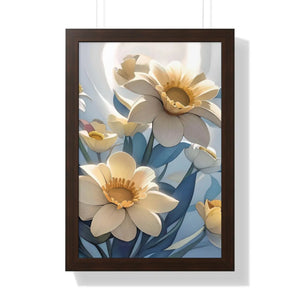 Framed Vertical Poster - White Flowers on 200gsm Paper - Dipaliz - 16″ x 24″ / Walnut