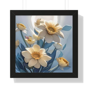 Framed Vertical Poster - White Flowers on 200gsm Paper - Dipaliz - 16″ x / Black