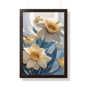 Framed Vertical Poster - White Flowers on 200gsm Paper - Dipaliz - 20’’ x 30’’ / Walnut