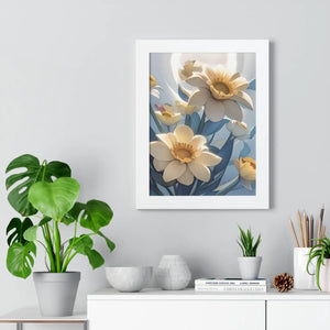 Framed Vertical Poster - White Flowers on 200gsm Paper - Dipaliz