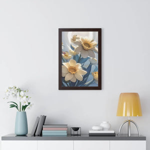 Framed Vertical Poster - White Flowers on 200gsm Paper - Dipaliz
