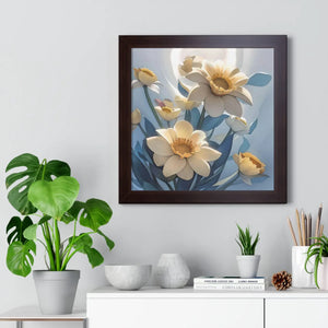 Framed Vertical Poster - White Flowers on 200gsm Paper - Dipaliz