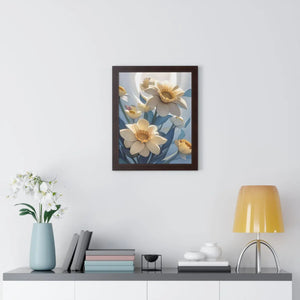 Framed Vertical Poster - White Flowers on 200gsm Paper - Dipaliz