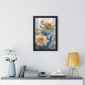 Framed Vertical Poster - White Flowers on 200gsm Paper - Dipaliz