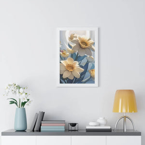 Framed Vertical Poster - White Flowers on 200gsm Paper - Dipaliz
