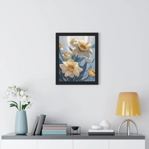 Framed Vertical Poster - White Flowers on 200gsm Paper - Dipaliz