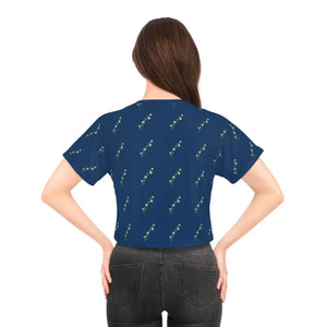 Women’s Crop Tee White Flowers Blue Print Bold Style - Dipaliz - T-shirts