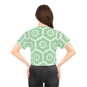 White Flowers Polyester Crop Tee Pastel Green Aop - Dipaliz - T-shirts