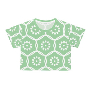 Floral White Flowers Crop Tee Polyester Apparel Dipaliz - T-shirts