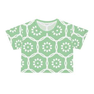 Floral White Flowers Crop Tee Polyester Apparel Dipaliz - T-shirts