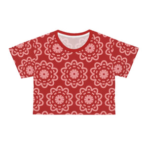 Floral Red Crop Tee - White Flowers Polyester - Dipaliz - T-shirts - Xs