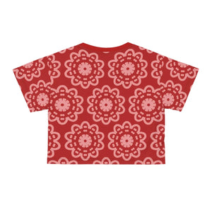 Floral Red Crop Tee - White Flowers Polyester - Dipaliz - T-shirts - Xs
