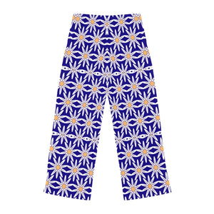 White Large Floral Pattern on Blue Women’s Pajama Pants (aop) - Pajamas