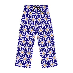 White Large Floral Pattern on Blue Women’s Pajama Pants (aop) - Pajamas