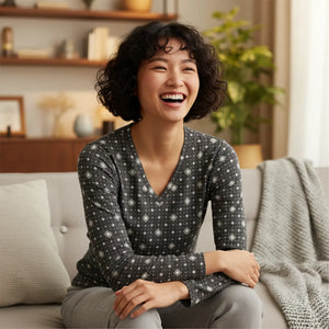Charcoal Starburst Women’s Long Sleeve V-neck Shirt (aop) - T-shirts