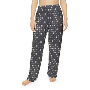White Swirls on Black Pattern Women’s Pajama Pants (aop) - Pajamas