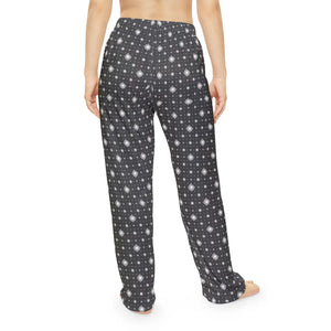 White Swirls on Black Pattern Women’s Pajama Pants (aop) - Pajamas