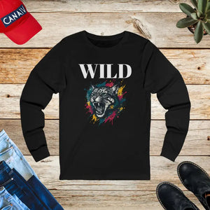 Long-sleeve - Wild Cat Paint Long Sleeve Tee Unisex Jersey - Dipaliz s / Black
