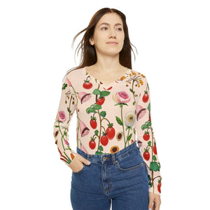 Whimsical Garden Wild Flowers and Berries Women’s Long Sleeve V-neck Shirt (aop) - T-shirts