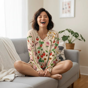 Whimsical Garden Wild Flowers and Berries Women’s Long Sleeve V-neck Shirt (aop) - T-shirts