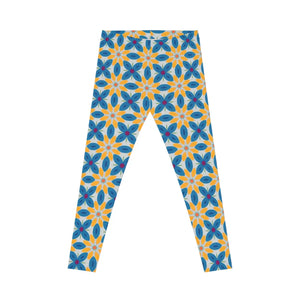 Blue Floral Spandex Leggings - Active Athleisure - Dipaliz - Activewear