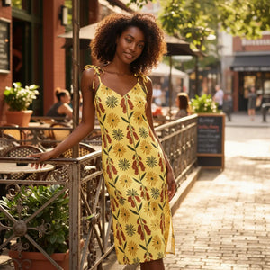 Dipaliz Yellow Botanical Midi Dress Polyester - Dresses - s