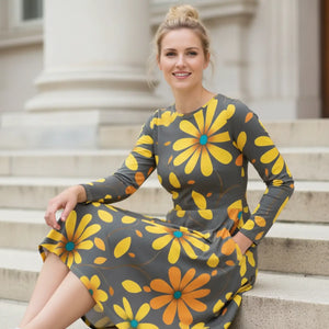 Long Sleeve Midi Dress – Polyester Elastane - Dipaliz - Dresses - Xs