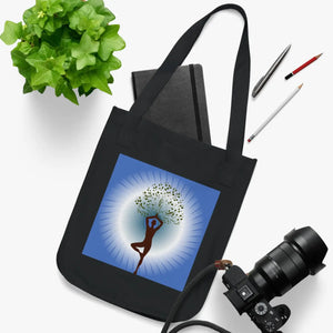 Organic Canvas Tote Bag Tree Woman Yoga Design Dipaliz - Shopping Totes
