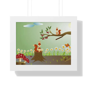 Forest Framed Horizontal Poster - Vibrant Squirrels - Dipaliz - 14″ x 11″ / White - Posters Prints & Visual Artwork