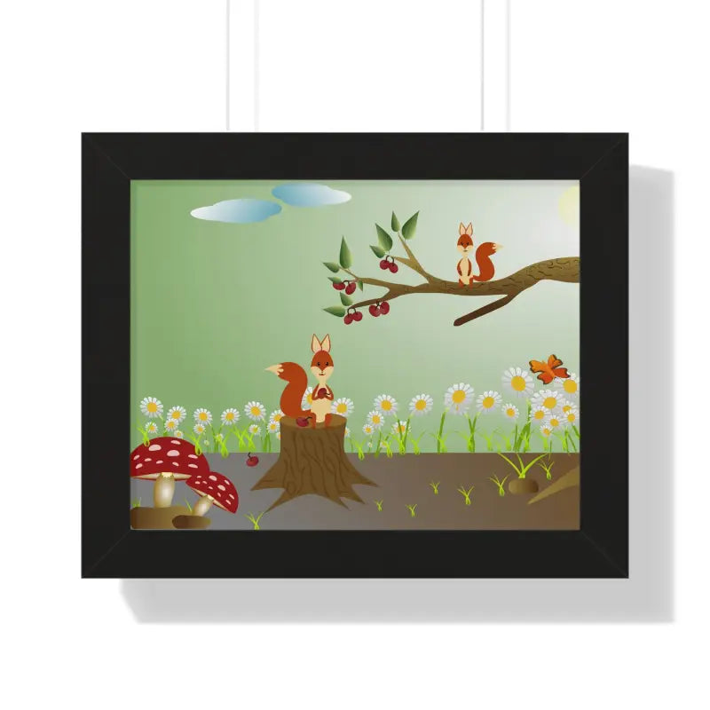 Discover Nature: Squirrels in Forest Framed Horizontal Poster - 14″ x 11″ / Black