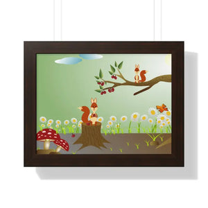 Forest Framed Horizontal Poster - Vibrant Squirrels - Dipaliz - 16″ x 12″ / Walnut - Posters Prints & Visual Artwork